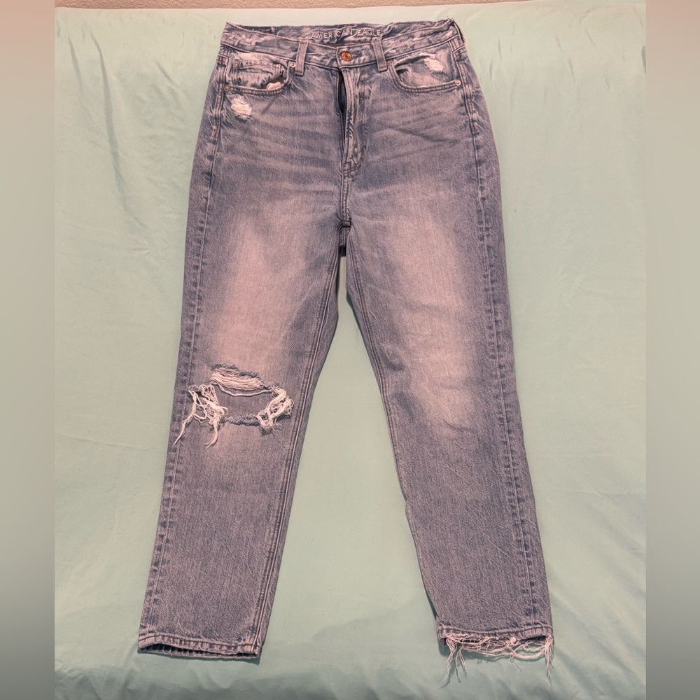 American Eagle Outfitters Distressed Light Blue Straight Leg Jeans